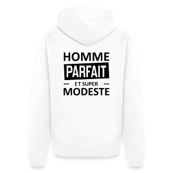 homme parfait et super modeste - Unisex Premium Bio Zip Hoodie - Weiß - Hinten - Thijin (182cm)