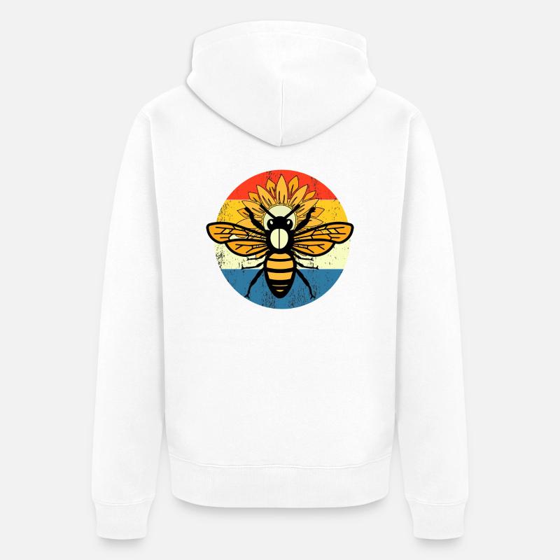 Bee rétro Coucher de soleil - Veste à capuche bio Premium Unisexe - blanc