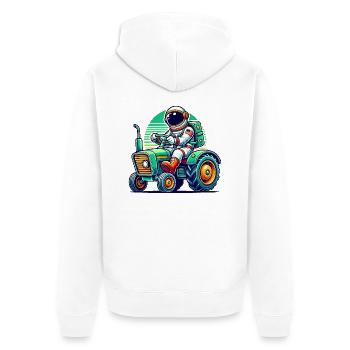 Astronaut Traktor - Unisex Premium Bio Zip Hoodie - Weiß - Hinten - Thijin (182cm)