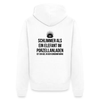 Elefant im Porzellanladen Igel in Kondomfabrik - Unisex Premium Bio Zip Hoodie - Weiß - Hinten - Thijin (182cm)