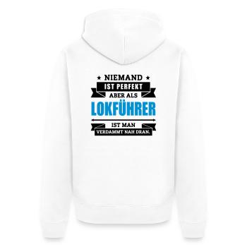 Funshirt Lokführer - Unisex Premium Bio Zip Hoodie - Weiß - Hinten - Thijin (182cm)