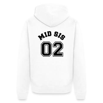 Mid Sis 02 - Middle Sister - Mittlere Schwester - Unisex Premium Bio Zip Hoodie - Weiß - Hinten - Thijin (182cm)