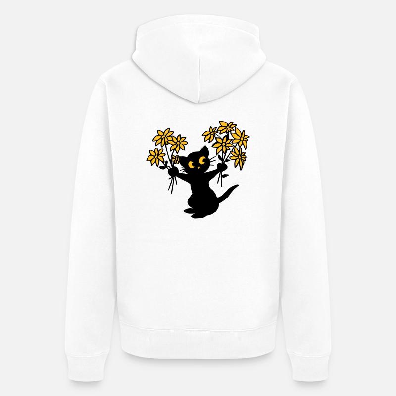 Die Katze mit Blumen - Unisex Premium Bio Zip Hoodie - Weiß