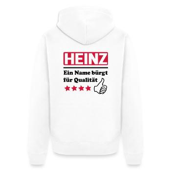 heinz - Unisex Premium Bio Zip Hoodie - Weiß - Hinten - Thijin (182cm)