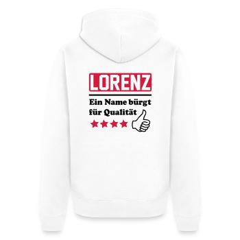 lorenz - Unisex Premium Organic Zip Hoodie - white - Back - Thijin (182cm)