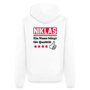 niklas - Unisex Premium Organic Zip Hoodie - white - Back - Thijin (182cm)