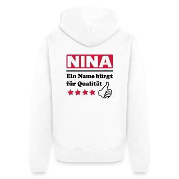 nina - Unisex Premium Bio Zip Hoodie - Weiß - Hinten - Thijin (182cm)
