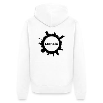 Skyline Leipzig rund Name - Unisex Premium Bio Zip Hoodie - Weiß - Hinten - Thijin (182cm)