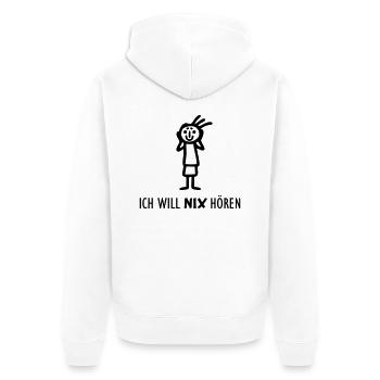 Strichmännchen NIX hören - Unisex Premium Bio Zip Hoodie - Weiß - Hinten - Thijin (182cm)