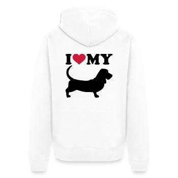Basset Hound - Unisex Premium Bio Zip Hoodie - Weiß - Hinten - Thijin (182cm)