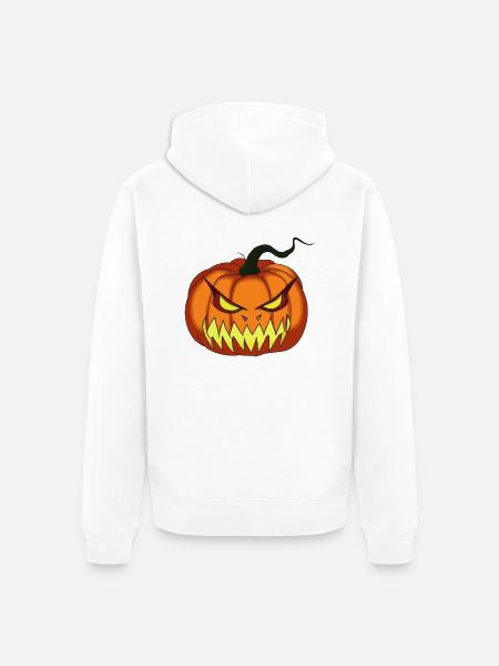 Græskar ansigt med skinnende øjne Halloween - Premium økologisk unisex-hættejakke - hvid
