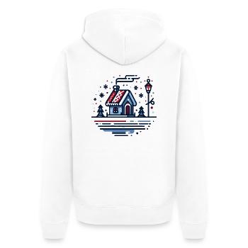 Cozy Winter Cottage - Snowy Landscape Art - Unisex Premium Organic Zip Hoodie - white - Back - Thijin (182cm)