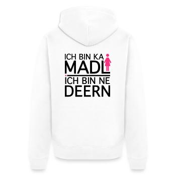 Ich bin ka Madl, Ich bin ne Deern - Unisex Premium Bio Zip Hoodie - Weiß - Hinten - Thijin (182cm)