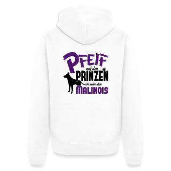 Hundeshirt: Ich nehm den Malinois - Unisex Premium Bio Zip Hoodie - Weiß - Hinten - Thijin (182cm)