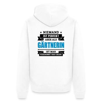 Funshirt Gärtnerin - Unisex Premium Bio Zip Hoodie - Weiß - Hinten - Thijin (182cm)