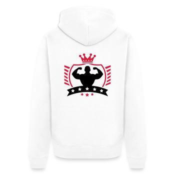 bodybuilder_shield_ym2 - Unisex Premium Bio Zip Hoodie - Weiß - Hinten - Thijin (182cm)