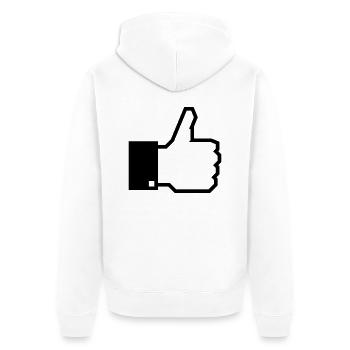 Das Gefällt Mir! (Daumen Hoch) 1C - Unisex Premium Bio Zip Hoodie - Weiß - Hinten - Thijin (182cm)