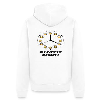 Allzeit Breit! (Bier / Uhr / Besoffen / Betrunken) - Unisex Premium Bio Zip Hoodie - Weiß - Hinten - Thijin (182cm)