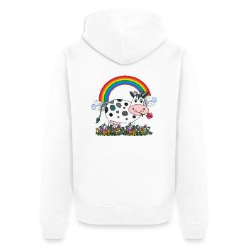 Kuh - Unisex Premium Bio Zip Hoodie - Weiß - Hinten - Thijin (182cm)