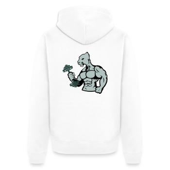 bodybuilder jaguar hantel - Unisex Premium Bio Zip Hoodie - Weiß - Hinten - Thijin (182cm)