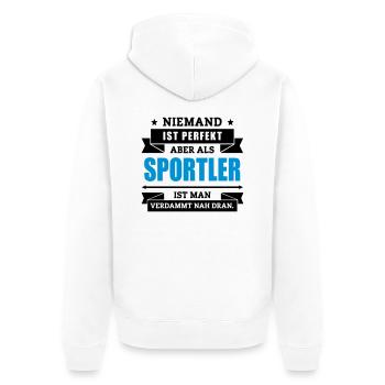 Funshirt Sportler - Unisex Premium Bio Zip Hoodie - Weiß - Hinten - Thijin (182cm)
