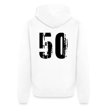50 - Nummer - Unisex Premium Bio Zip Hoodie - Weiß - Hinten - Thijin (182cm)