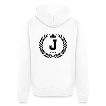 wappen J - Unisex Premium Bio Zip Hoodie - Weiß - Hinten - Thijin (182cm)