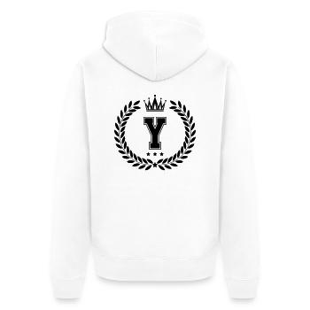 wappen Y - Unisex Premium Bio Zip Hoodie - Weiß - Hinten - Thijin (182cm)
