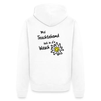 Trachtahemd in d'r Wäsch T-Shirts - Unisex Premium Bio Zip Hoodie - Weiß - Hinten - Thijin (182cm)