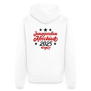 Enterrement de vie de garçon 2025 - Veste à capuche bio Premium Unisexe - blanc - Dos - Thijin (182cm)