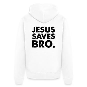 jesus saves bro - Unisex Premium Bio Zip Hoodie - Weiß - Hinten - Thijin (182cm)