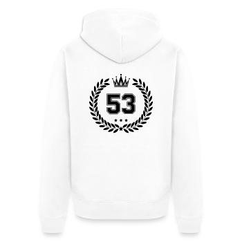 wappen 53 - Unisex Premium Bio Zip Hoodie - Weiß - Hinten - Thijin (182cm)