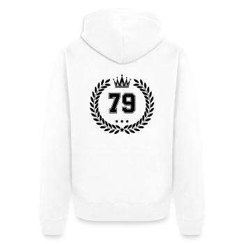 wappen 79 - Unisex Premium Bio Zip Hoodie - Weiß - Hinten - Thijin (182cm)