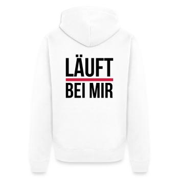 Läuft bei mir - Unisex Premium Bio Zip Hoodie - Weiß - Hinten - Thijin (182cm)