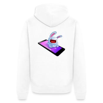 lapin sur son téléphone - Veste à capuche bio Premium Unisexe - blanc - Dos - Thijin (182cm)