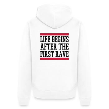 LIFE BEGINS AFTER THE FIRST RAVE - Unisex Premium Bio Zip Hoodie - Weiß - Hinten - Thijin (182cm)