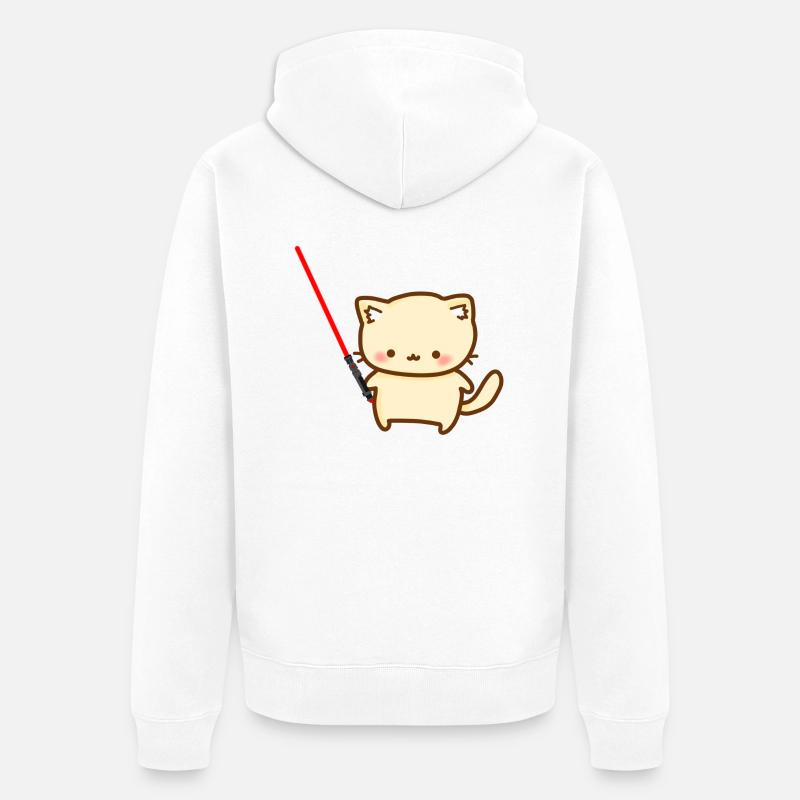 Chat mignon avec un sabre laser rouge - Veste à capuche bio Premium Unisexe - blanc