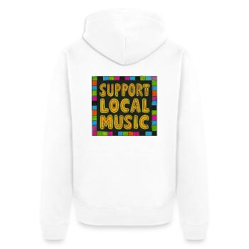 Unterstützen Sie lokale Musik - Unisex Premium Bio Zip Hoodie - Weiß - Hinten - Thijin (182cm)