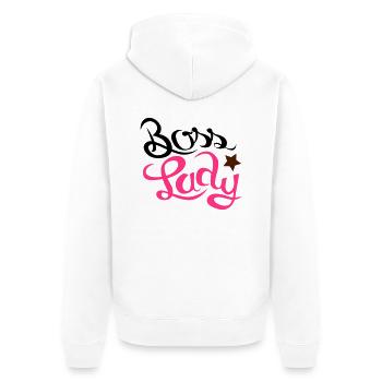 boss lady - Unisex Premium Bio Zip Hoodie - Weiß - Hinten - Thijin (182cm)