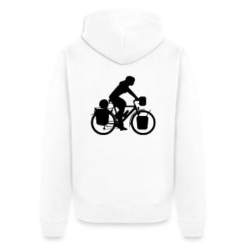 Radreisende ohne Globus - Danny A. Lettkemann - Unisex Premium Bio Zip Hoodie - Weiß - Hinten - Thijin (182cm)