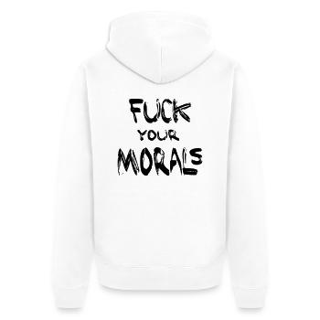 fuck your morals FEMEN - Unisex Premium Bio Zip Hoodie - Weiß - Hinten - Thijin (182cm)