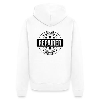 Reparatur / Repairman / Repairer / Repair - Unisex Premium Bio Zip Hoodie - Weiß - Hinten - Thijin (182cm)