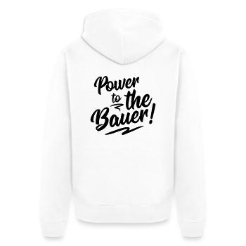 bauer to the power design - Unisex Premium Bio Zip Hoodie - Weiß - Hinten - Thijin (182cm)