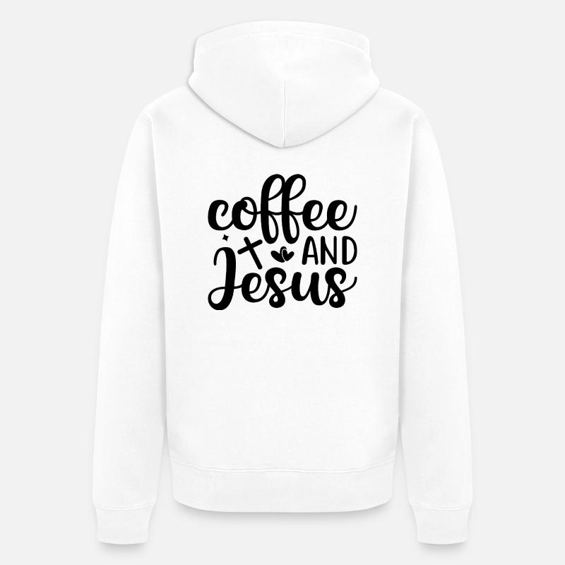 Le café et Jésus - Veste à capuche bio Premium Unisexe - blanc