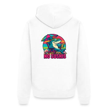 Shark at the Beach in No Worries Cool Mode - Unisex Premium Organic Zip Hoodie - white - Back - Thijin (182cm)