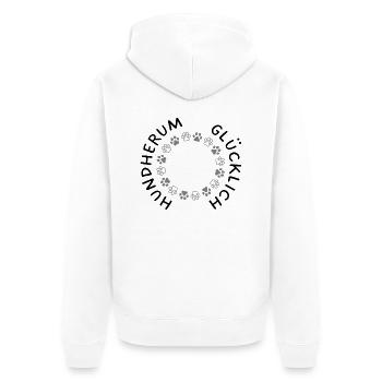 Hundherum glücklich – Design mit Pfoten - Unisex Premium Bio Zip Hoodie - Weiß - Hinten - Thijin (182cm)