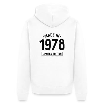 Fabriqué en 1978 - Edition limitée - Année de naissance - Veste à capuche bio Premium Unisexe - blanc - Dos - Thijin (182cm)