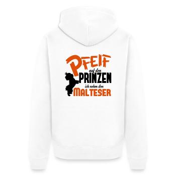 Hundeshirt: Ich nehm den Malteser - Unisex Premium Bio Zip Hoodie - Weiß - Hinten - Thijin (182cm)