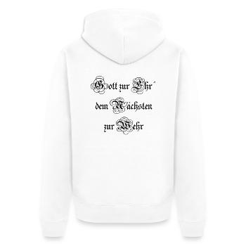 Gott zur Ehr dem Nächsten zur Wehr 3 - Unisex Premium Bio Zip Hoodie - Weiß - Hinten - Thijin (182cm)