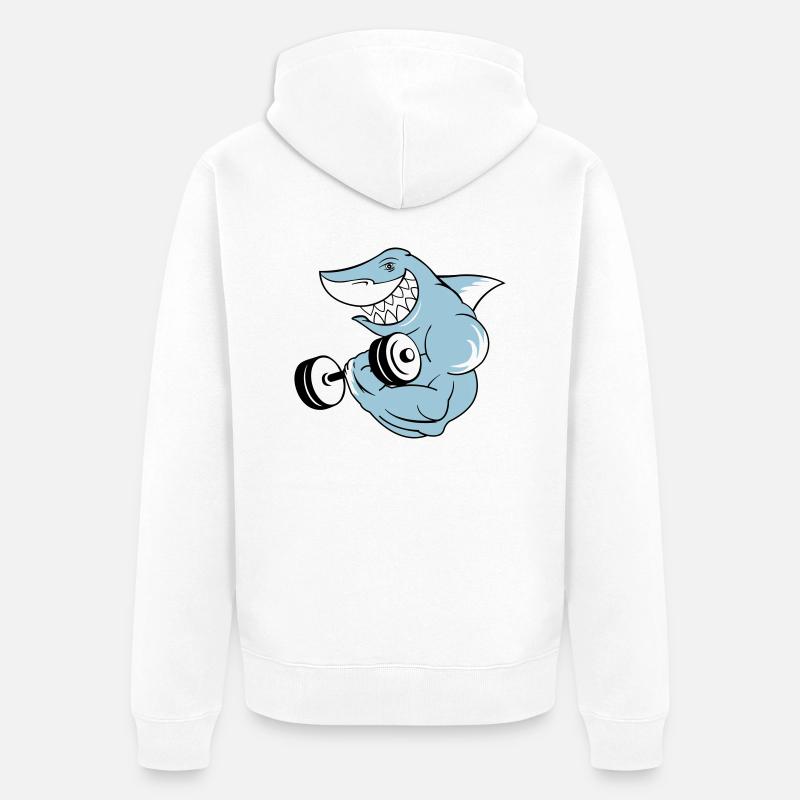 shark_bodybuilder - Veste à capuche bio Premium Unisexe - blanc